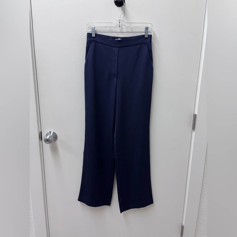 NWT Rebecca Taylor Pull-On Navy Wide Leg Satin Trousers